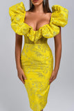 Melany Jacquard Midi Dress - Yellow