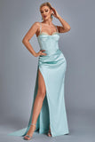 Vacab Diamante Satin Slit Maxi Dress - Mint - Bellabarnett