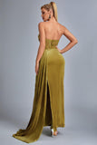 Lamva Corset Velvet Slit Maxi Dress - Yellow