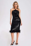 Eiman Halterneck Sequin Feather Midi Dress