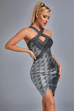 Rutia Metallic Mini Bandage Dress - Silver - Bellabarnett