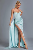 Vacab Diamante Satin Slit Maxi Dress - Mint - Bellabarnett