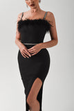 Dana Feather Slit Midi Bandage Dress - Bellabarnett