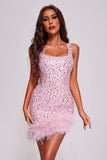 Lousia Sequin Feather Mini Dress