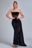 Lamva Corset Velvet Slit Maxi Dress - Black