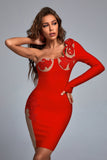 Mahalia One Shoulder Lace Bandage Dress - Red - Bellabarnett