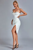 Vacab Diamante Satin Slit Mini Dress - White