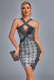 Rutia Metallic Mini Bandage Dress - Silver - Bellabarnett