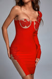 Mahalia One Shoulder Lace Bandage Dress - Red - Bellabarnett