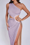 Zaroe One Shoulder Cutout Midi Dress - Purple