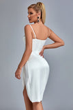 Vacab Diamante Satin Slit Mini Dress - White