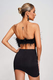 Winey Strapless Feather Mini Dress - Black