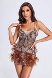 Chloie Feather Mini Dress - Brown