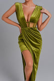 Saffron Velvet Maxi Dress - Green