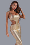 Kit Metallic Midi Bandage Dress - Gold - Bellabarnett