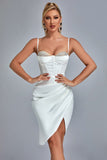 Vacab Diamante Satin Slit Mini Dress - White