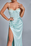 Vacab Diamante Satin Slit Maxi Dress - Mint