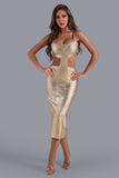 Kit Metallic Midi Bandage Dress - Gold - Bellabarnett