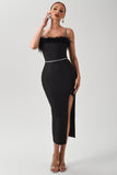 Dana Feather Slit Midi Bandage Dress