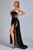 Lamva Corset Velvet Slit Maxi Dress - Black - Bellabarnett