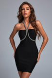 Rakia Halter Diamonate Mini Bandage Dress - Bellabarnett