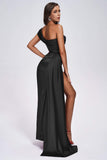 Colia Diamomate Mesh Corset Satin Maxi Dress - Black