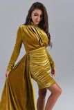 Brinley Blue Velvet Drape Dress - Gold