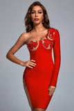 Mahalia One Shoulder Lace Bandage Dress - Red - Bellabarnett