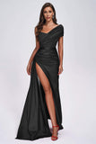 Colia Diamante Mesh Corset Satin Maxi Dress - Black