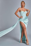 Vacab Diamante Satin Slit Maxi Dress - Mint - Bellabarnett