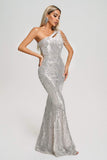 Strobe Sequin One Shoulder Maxi Dress