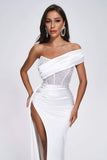 Colia Diamomate Mesh Corset Satin Maxi Dress - White