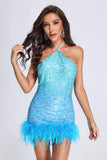 Fara Feather Gradient Sequin Mini Dress