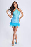 Fara Feather Gradient Sequin Mini Dress