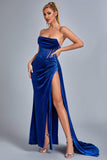 Lamva Corset Velvet Slit Maxi Dress - Blue - Bellabarnett