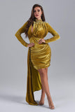 Brinley Blue Velvet Drape Dress - Gold - Bellabarnett