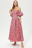 Printed Lantern Sleeve Maxi Dress