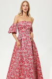 Printed Lantern Sleeve Maxi Dress